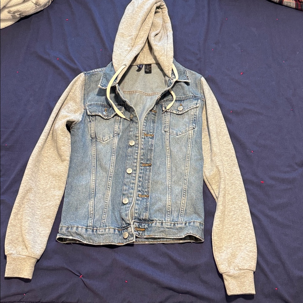 Denim Jacket with Gray Hoodie